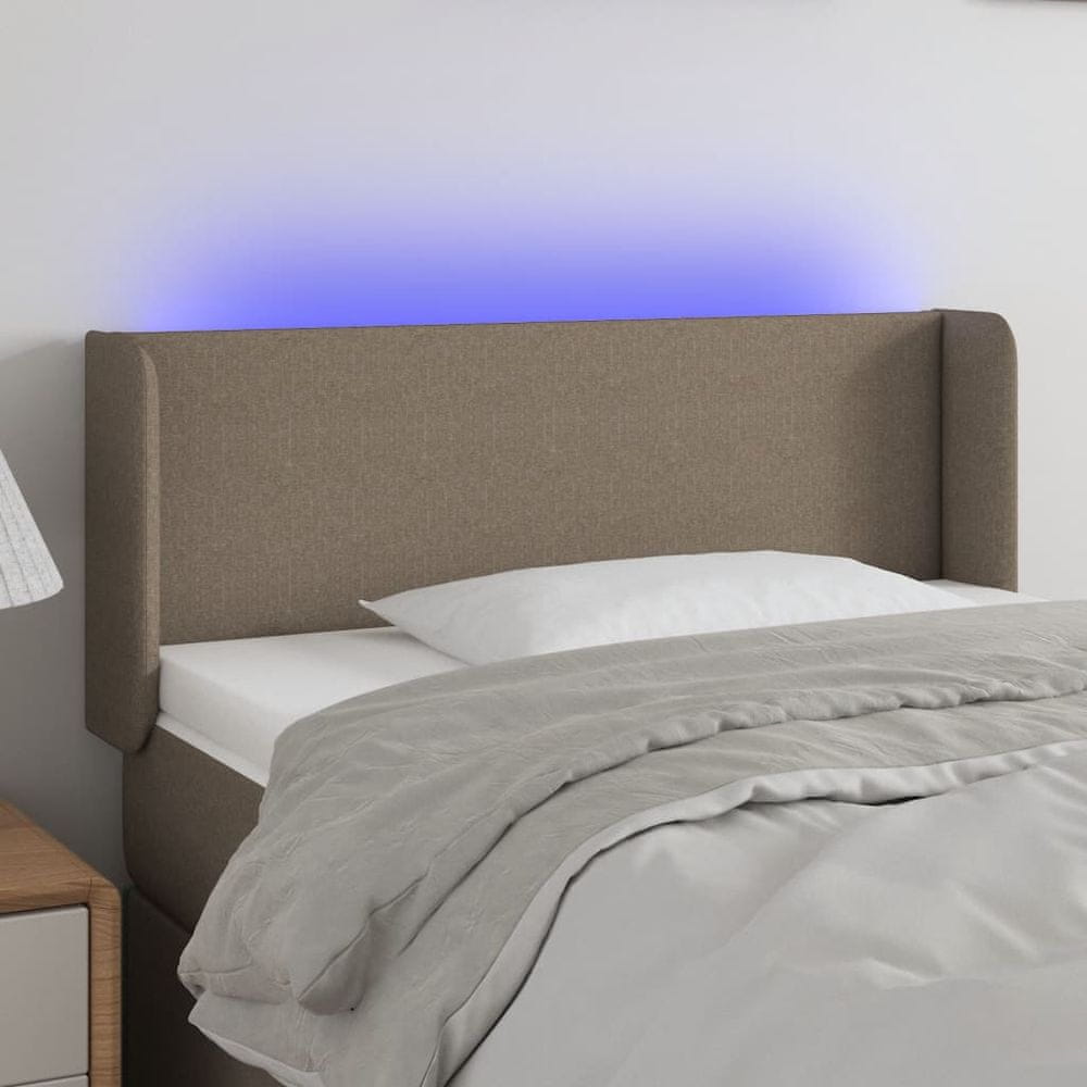 Vidaxl Čelo postele s LED sivohnedé 83x16x78/88 cm látka